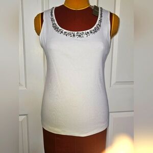 Embellished White Sleeveless Top